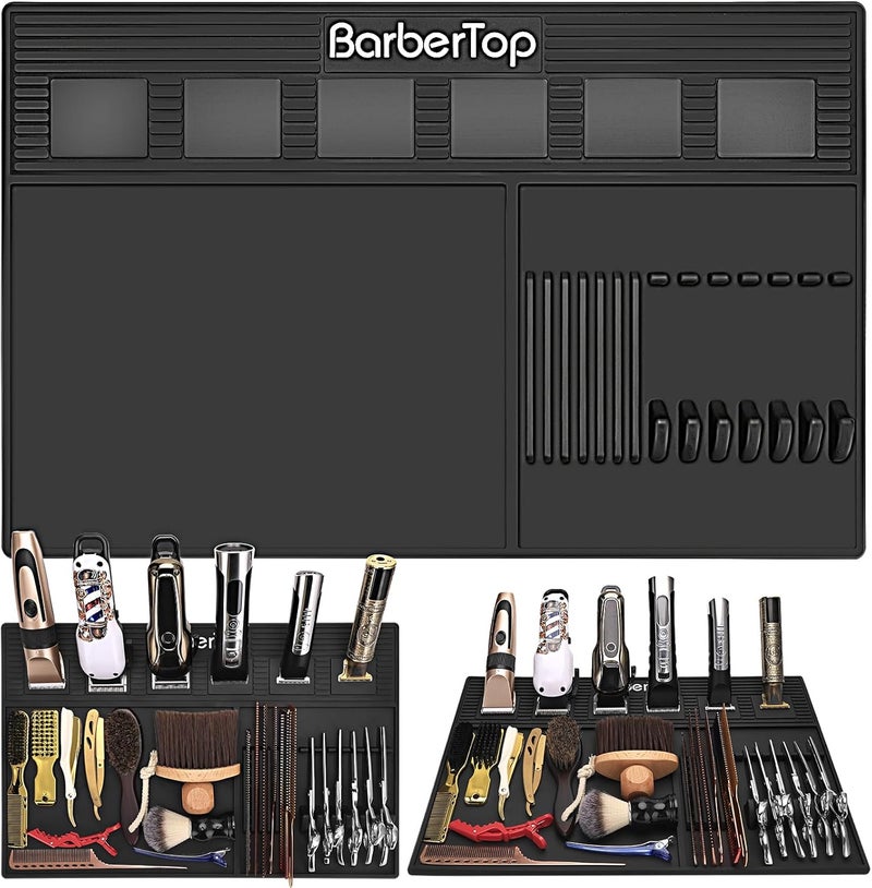 BarberTop Magnetic Barber Mats for Clippers, with 6 Magnets & Dedicated Slots - 19.29"x12.6" Anti-Slip Heat Resistant Barber Station Organizer Mat, Scissors, Combs & Salon Tools Pad for Grooming Table Tray - Image 1